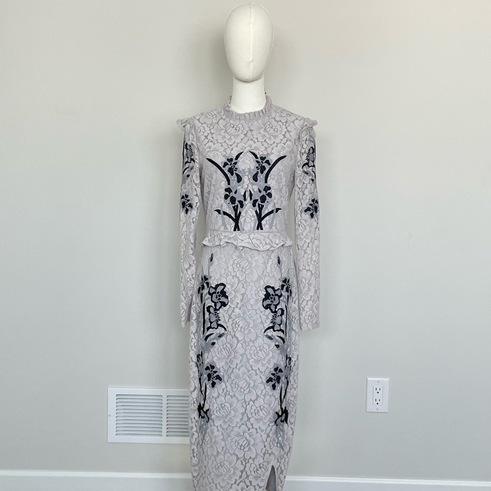 STYLEWE Gray and Black Floral Long Sleeve Dress